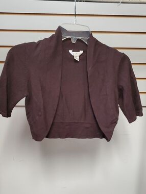 Studio Y Cropped Open-Front Short-Sleeve Cardigan - Brown